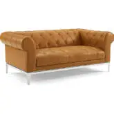 Idyll Chesterfield Loveseat in Tufted Tan Leather & Stainless