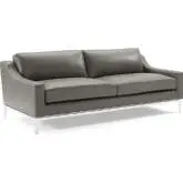 Harness Sofa in Gray Leather & Polished Stainless Steel