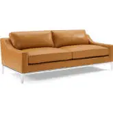 Harness Sofa in Tan Leather & Polished Stainless Steel