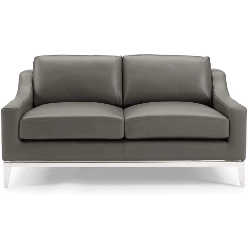 Harness Loveseat in Gray Leather & Polished Stainless Steel