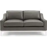 Harness Loveseat in Gray Leather & Polished Stainless Steel