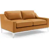 Harness Loveseat in Tan Leather & Polished Stainless Steel