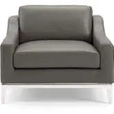 Harness Arm Chair in Gray Leather & Polished Stainless Steel