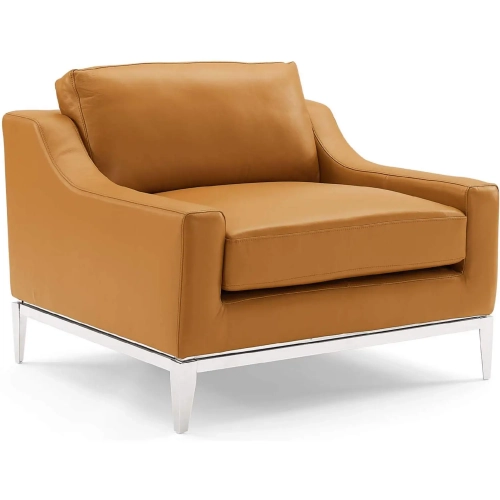 Harness Arm Chair in Tan Leather & Polished Stainless Steel