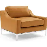 Harness Arm Chair in Tan Leather & Polished Stainless Steel