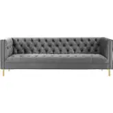 Delight Sofa in Tufted Gray Velvet on Gold Stainless