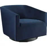 Twist Accent Swivel Chair in Midnight Blue Velvet on Black Metal