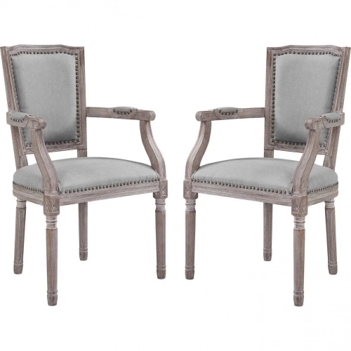 Penchant Dining Arm Chair in Light Gray Fabric & Weathered Wood (Set of 2)