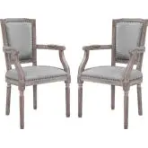 Penchant Dining Arm Chair in Light Gray Fabric & Weathered Wood (Set of 2)