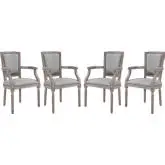 Penchant Dining Arm Chair in Light Gray Fabric & Weathered Wood (Set of 4)