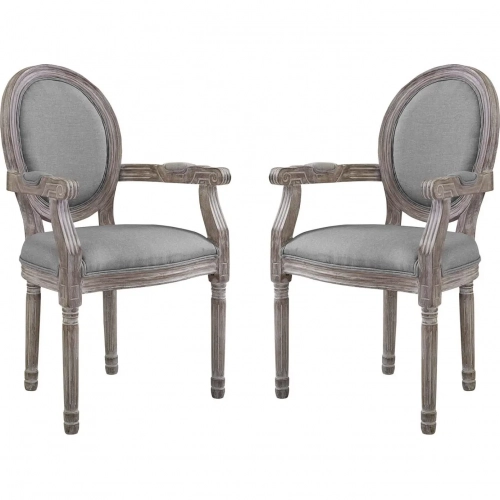 Emanate Dining Arm Chair in Light Gray Fabric & Weathered (Set of 2)