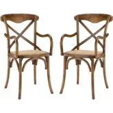 Gear Dining Arm Chair in Walnut Finish with Rattan Seat (Set of 2)