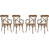 Gear Dining Arm Chair in Walnut Finish w/ Rattan Seat (Set of 4)