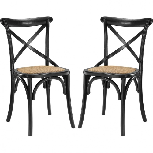 Gear Dining Chair in Black Wood w/ Rattan Seat (Set of 2)