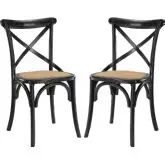 Gear Dining Chair in Black Wood w/ Rattan Seat (Set of 2)