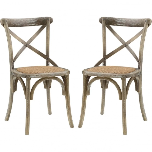 Gear Dining Chair in Gray Wood w/ Rattan Seat (Set of 2)