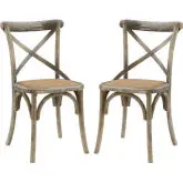 Gear Dining Chair in Gray Wood with Rattan Seat (Set of 2)