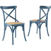 Gear Dining Chair in Blue Wood & Rattan Seat (Set of 2)