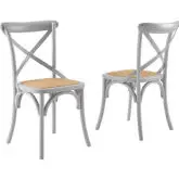 Gear Dining Chair in Light Gray Wood & Rattan Seat (Set of 2)