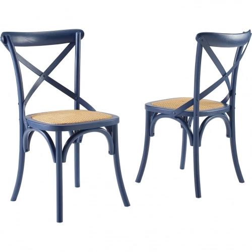 Gear Dining Chair in Midnight Blue Wood & Rattan (Set of 2)