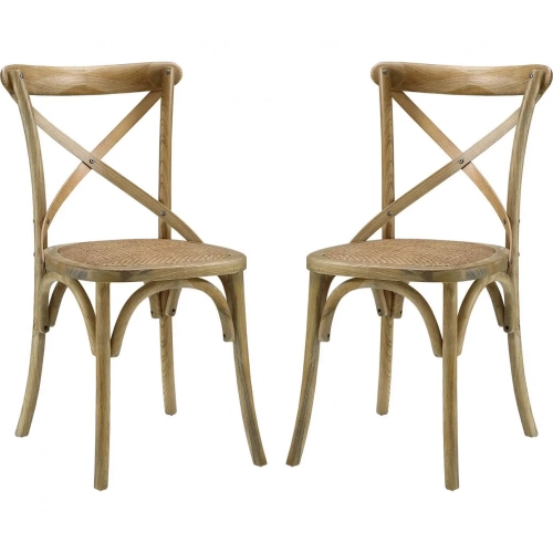 Gear Dining Chair in Natural Wood & Rattan Seat (Set of 2)