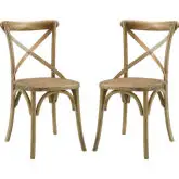 Gear Dining Chair in Natural Wood & Rattan Seat (Set of 2)