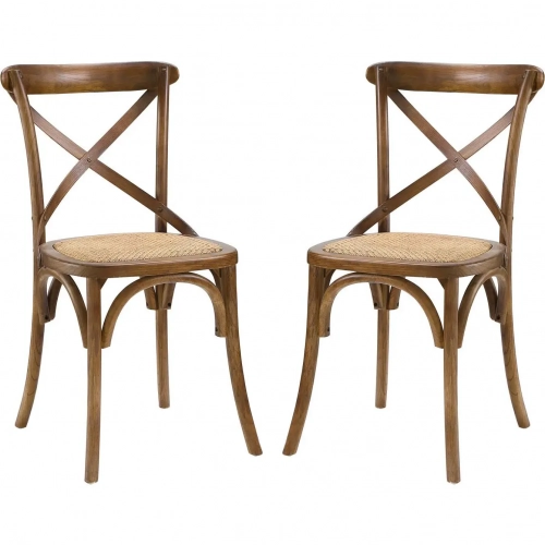 Gear Dining Chair in Walnut Finish & Rattan Seat (Set of 2)