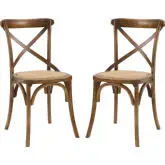 Gear Dining Chair in Walnut Finish & Rattan Seat (Set of 2)