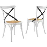 Gear Dining Chair in White Black Wood & Rattan (Set of 2)