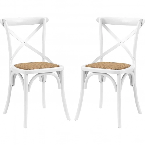 Gear Dining Chair in White Wood & Rattan Seat (Set of 2)