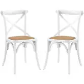 Gear Dining Chair in White Wood & Rattan Seat (Set of 2)