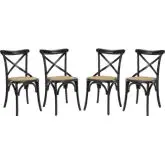 Gear Dining Chair in Black Wood & Rattan Seat (Set of 4)