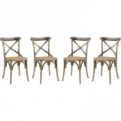 Gear Dining Chair in Gray Wood & Rattan Seat (Set of 4)