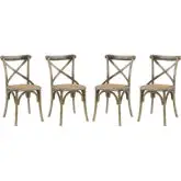 Gear Dining Chair in Gray Wood & Rattan Seat (Set of 4)