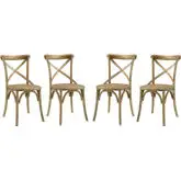 Gear Dining Chair in Natural Wood & Rattan Seat (Set of 4)