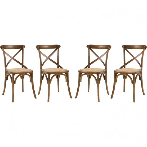 Gear Dining Chair in Walnut Finish & Rattan Seat (Set of 4)