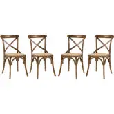 Gear Dining Chair in Walnut Finish & Rattan Seat (Set of 4)