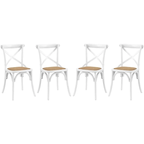 Gear Dining Chair in White Wood & Rattan Seat (Set of 4)