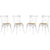 Gear Dining Chair in White Wood & Rattan Seat (Set of 4)