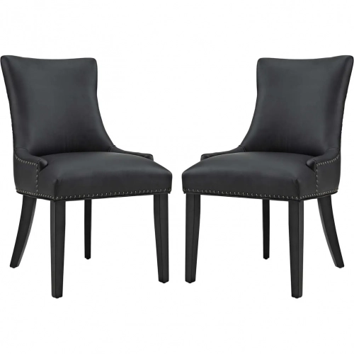 Marquis Dining Chair in Black Leatherette w/ Nailhead (Set of 2)