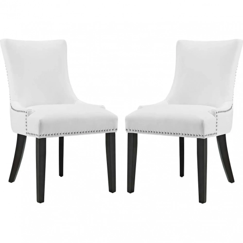 Marquis Dining Chair in White Leatherette w/ Nailhead (Set of 2)