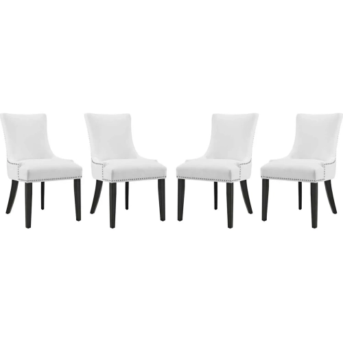 Marquis Dining Chair in White Leatherette w/ Nailhead (Set of 4)