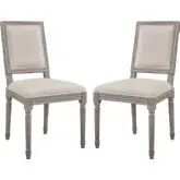 Court Dining Chair in Beige Fabric & Weathered Wood (Set of 2)