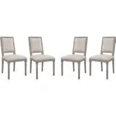 Court Dining Chair in Beige Fabric & Weathered Wood (Set of 4)