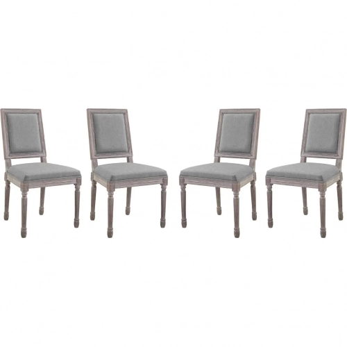 Court Dining Chair in Light Gray Fabric & Weathered Wood (Set of 4)