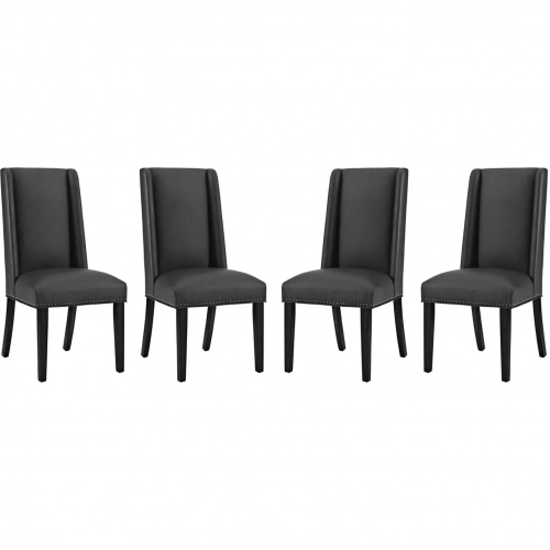 Baron Dining Chair in Black Leatherette w/ Nailhead (Set of 4)