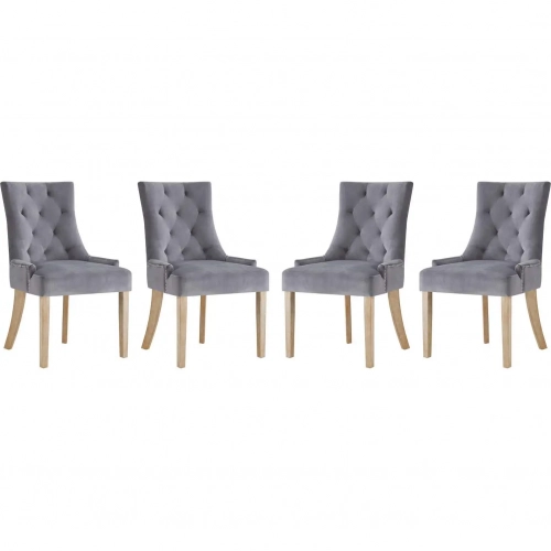 Pose Dining Chair in Tufted Gray Velvet (Set of 4)