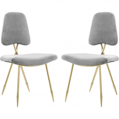 Ponder Dining Chair in Gray Velvet & Gold Stainless (Set of 2)