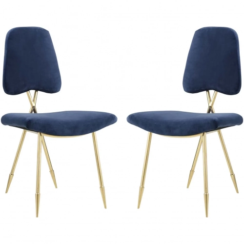 Ponder Dining Chair in Navy Blue Velvet & Gold Stainless (Set of 2)