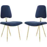 Ponder Dining Chair in Navy Blue Velvet & Gold Stainless (Set of 2)